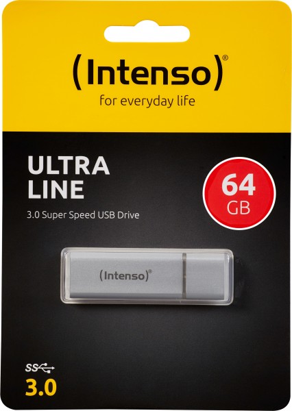 Intenso USB 3.0 Stick 64GB, Ultra Line, silber Typ-A, (R) 70MB/s, Retail-Blister